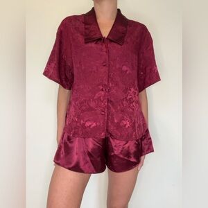Vintage Victoria's Secret Burgundy Satin Pajama Set